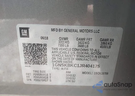 2018 Chevrolet Tahoe Lt from USA, damaged, VIN 1GNSKBKC1JR404175